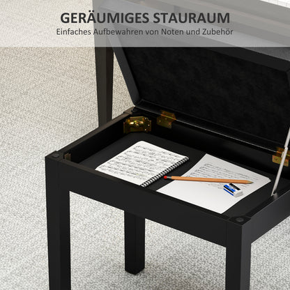Piano Bench Piano Stool with Storage, Wooden Legs Pianobank Faux Leather, Black, 55 x 34 x 50 cm