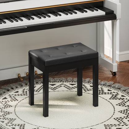 Piano Bench Piano Stool with Storage, Wooden Legs Pianobank Faux Leather, Black, 55 x 34 x 50 cm