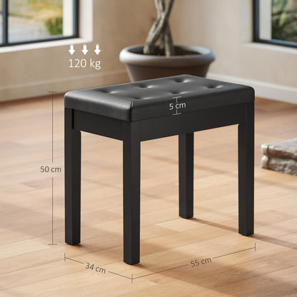 Piano Bench Piano Stool with Storage, Wooden Legs Pianobank Faux Leather, Black, 55 x 34 x 50 cm