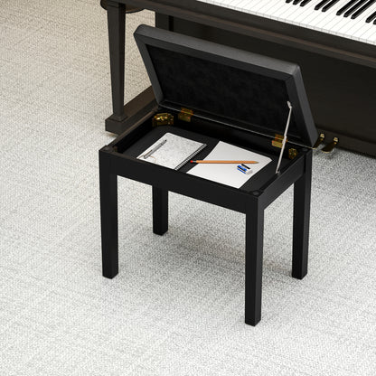 Piano Bench Piano Stool with Storage, Wooden Legs Pianobank Faux Leather, Black, 55 x 34 x 50 cm