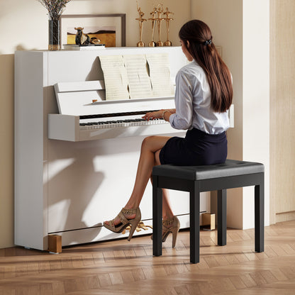 Piano Bench Piano Stool with Storage, Wooden Legs Pianobank Faux Leather, Black, 55 x 34 x 50 cm