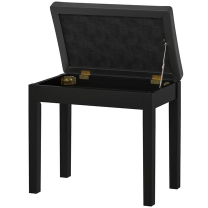 Piano Bench Piano Stool with Storage, Wooden Legs Pianobank Faux Leather, Black, 55 x 34 x 50 cm