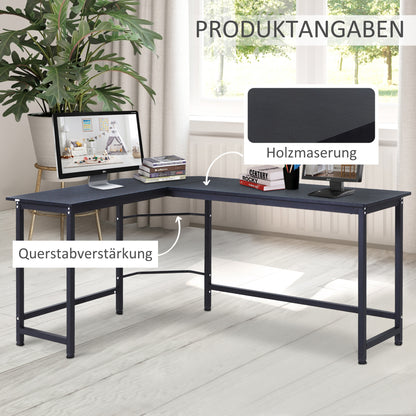 Computer Desk Writing Desk L-shaped Desk adjustable height Metal Black 168 x 120 x 75 cm