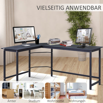 Computer Desk Writing Desk L-shaped Desk adjustable height Metal Black 168 x 120 x 75 cm