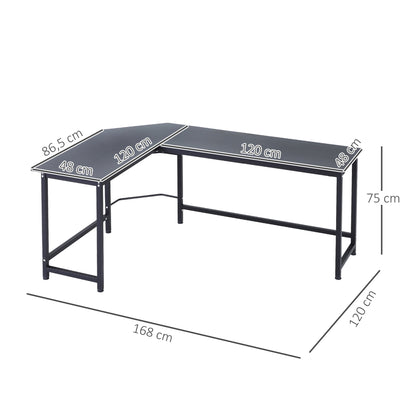 Computer Desk Writing Desk L-shaped Desk adjustable height Metal Black 168 x 120 x 75 cm