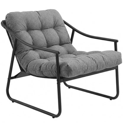 Garden Armchair Patio Lounge Chair with Removable Cushion and Armrests, Supports up to 265 lb, for Garden & Balcony — Dark Gray