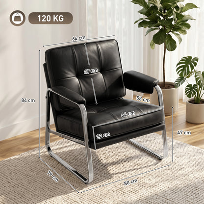 PU Leather Accent Chair — Wide Seat, Thick Foam, Metal Base, Button-Tufted — Black