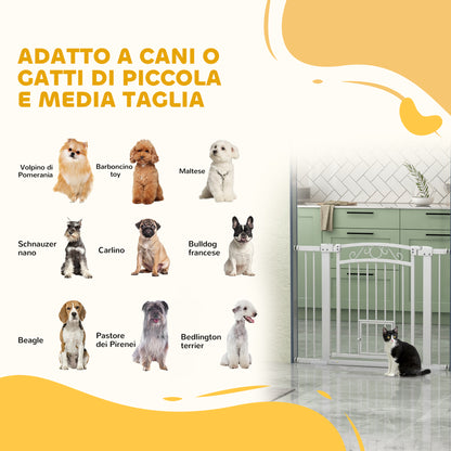 Indoor Dog Safety Gate, Dog Gate with 2 Extensions 76-104 cm and Cat Door, Pet Gate Height 77 cm, for Hallway and Stairs, White