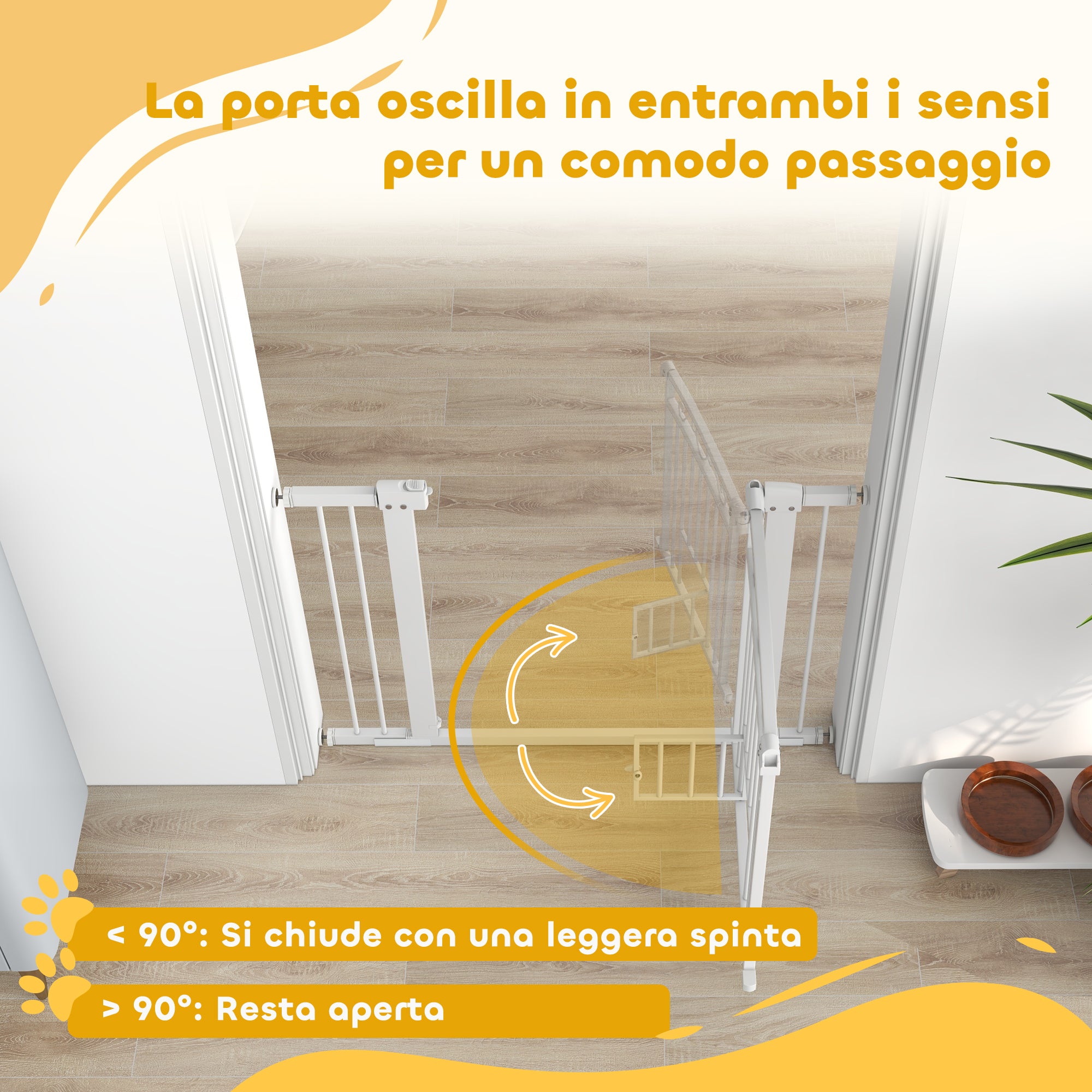 Indoor Dog Safety Gate, Dog Gate with 2 Extensions 76-104 cm and Cat Door, Pet Gate Height 77 cm, for Hallway and Stairs, White
