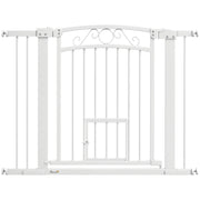Indoor Dog Safety Gate, Dog Gate with 2 Extensions 76-104 cm and Cat Door, Pet Gate Height 77 cm, for Hallway and Stairs, White