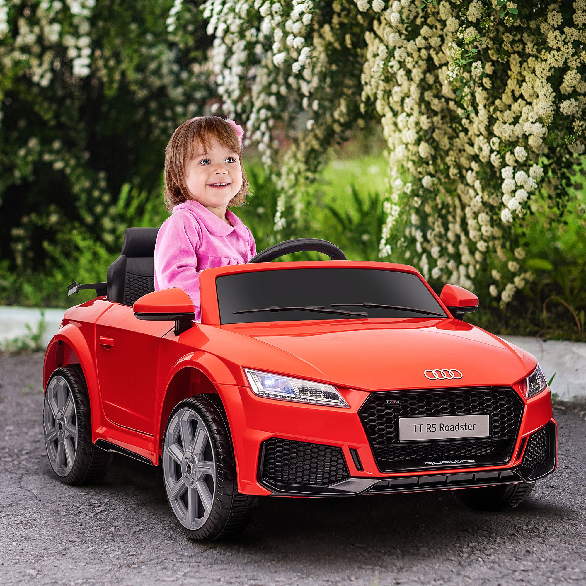 Kids Electric Car 12V Children's Car with 2.4G Remote Control, Music, Horn, Electric Vehicle with LED Light, USB/MP3 Connection, Reverse Function, for Children 3-5 Years Old, Red