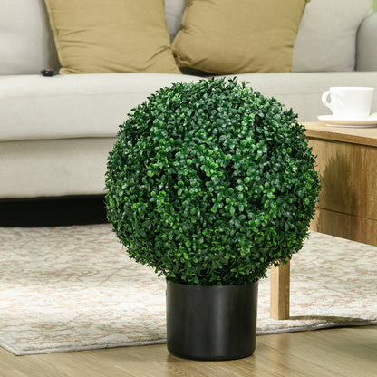Set of 2 Artificial Boxwood Trees 52cm Fake Plant, Round Faux Boxwood in Pot, Artificial Plants realistic for Living Room Bedroom Office Decor