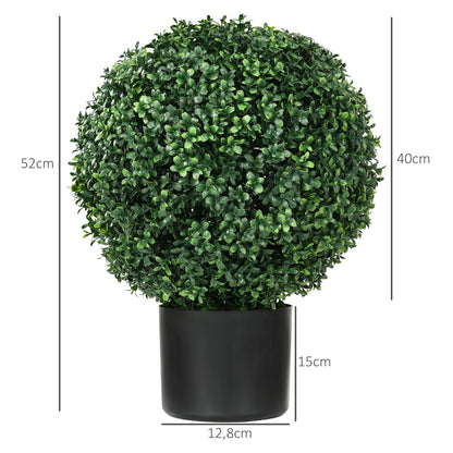 Set of 2 Artificial Boxwood Trees 52cm Fake Plant, Round Faux Boxwood in Pot, Artificial Plants realistic for Living Room Bedroom Office Decor
