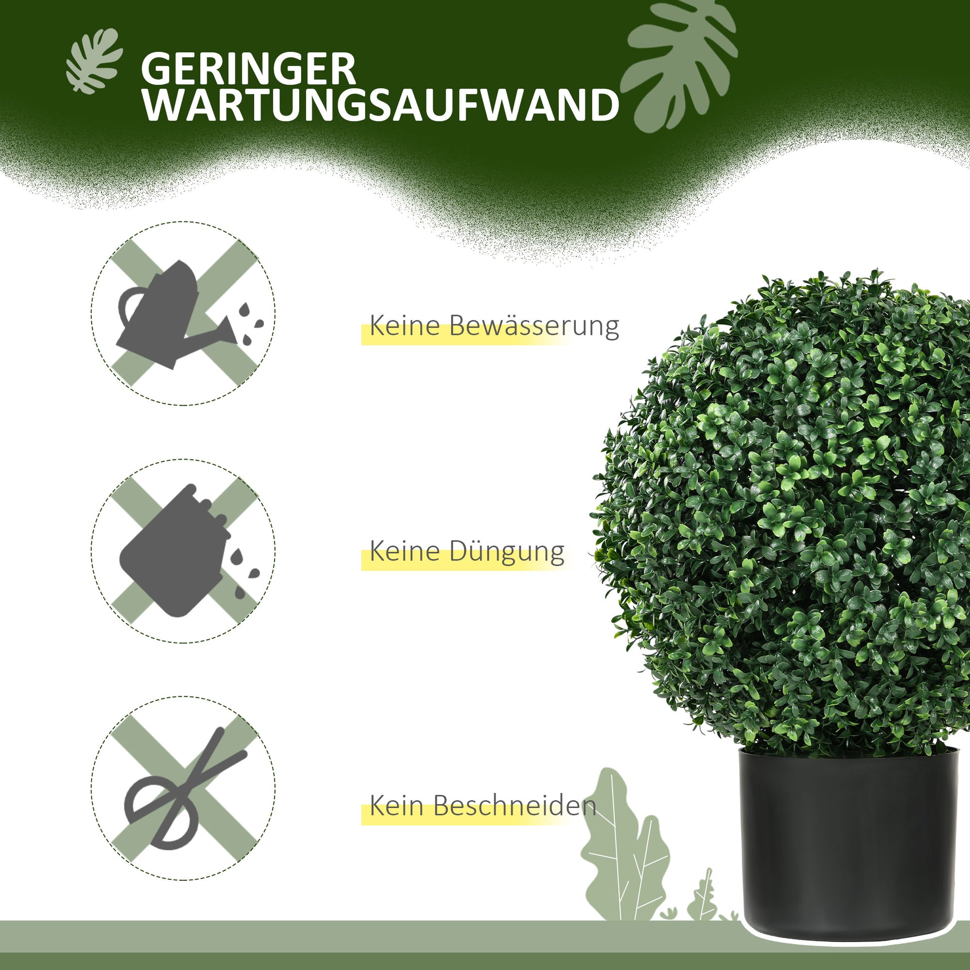 Set of 2 Artificial Boxwood Trees 52cm Fake Plant, Round Faux Boxwood in Pot, Artificial Plants realistic for Living Room Bedroom Office Decor