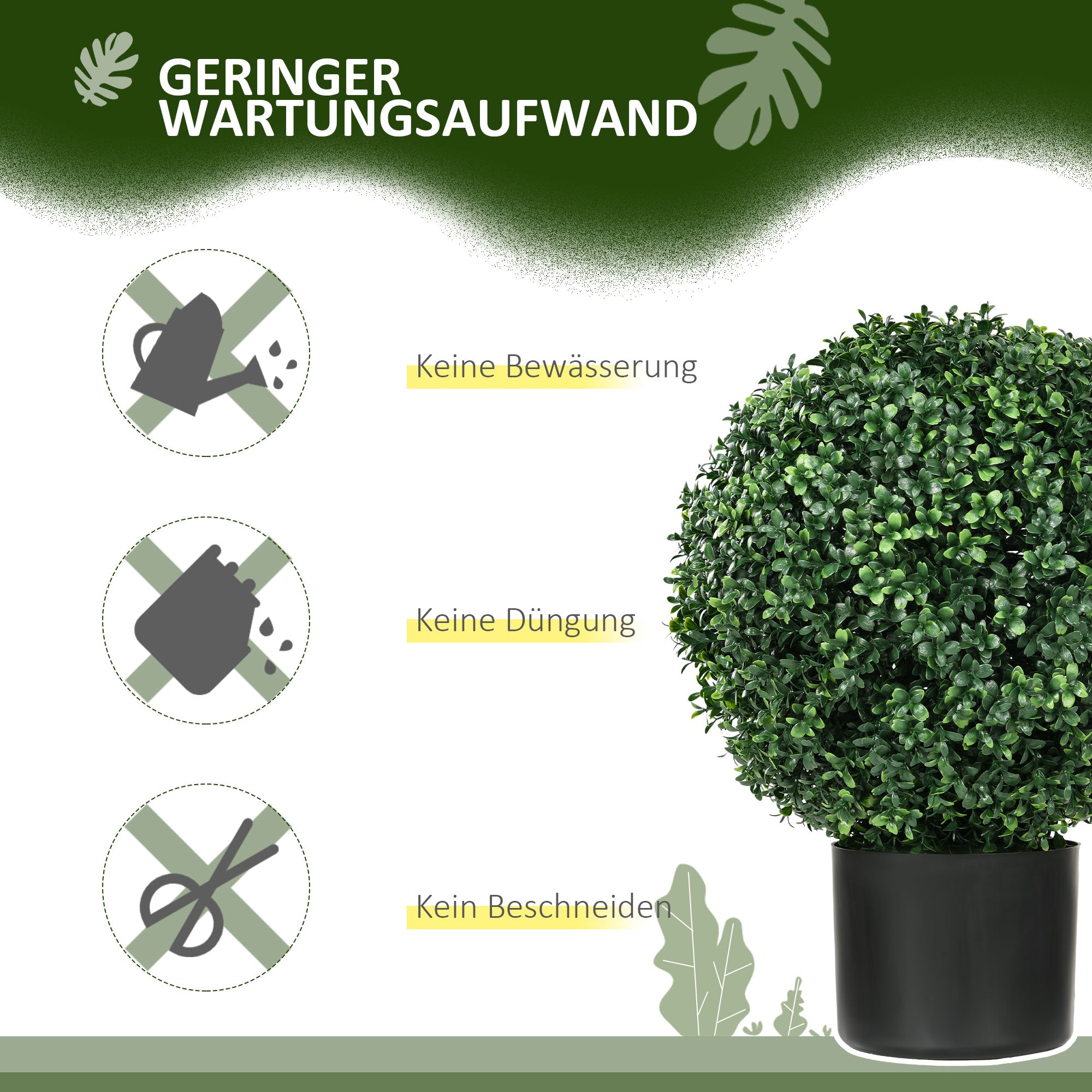 Set of 2 Artificial Boxwood Trees 52cm Fake Plant, Round Faux Boxwood in Pot, Artificial Plants realistic for Living Room Bedroom Office Decor