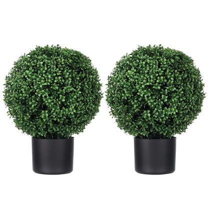 Set of 2 Artificial Boxwood Trees 52cm Fake Plant, Round Faux Boxwood in Pot, Artificial Plants realistic for Living Room Bedroom Office Decor
