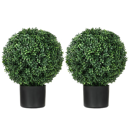 Set of 2 Artificial Boxwood Trees 52cm Fake Plant, Round Faux Boxwood in Pot, Artificial Plants realistic for Living Room Bedroom Office Decor