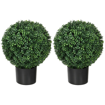 Set of 2 Artificial Boxwood Trees 52cm Fake Plant, Round Faux Boxwood in Pot, Artificial Plants realistic for Living Room Bedroom Office Decor