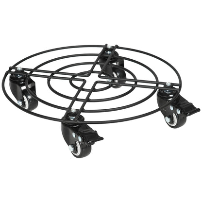 Ø30cm Metal Plant Pot Trolley with Swivel Wheels and Brake for Indoor and Outdoor Use, Black