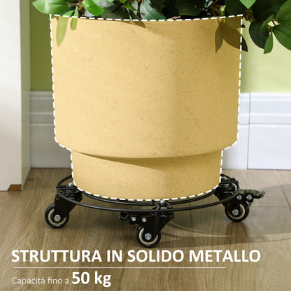 Ø30cm Metal Plant Pot Trolley with Swivel Wheels and Brake for Indoor and Outdoor Use, Black