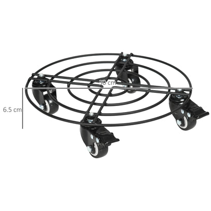 Ø30cm Metal Plant Pot Trolley with Swivel Wheels and Brake for Indoor and Outdoor Use, Black