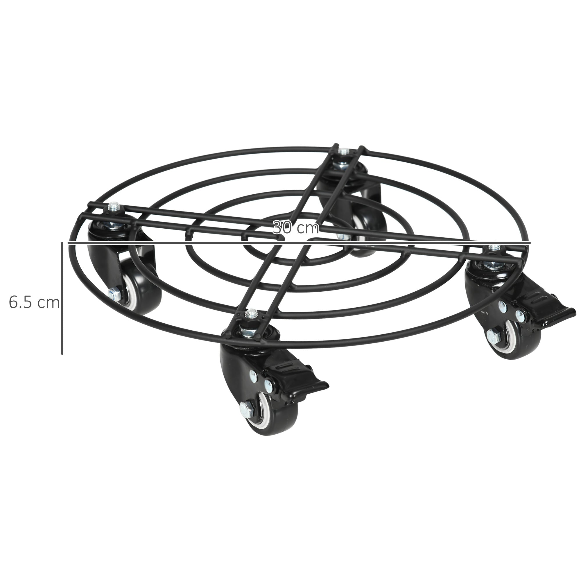 Ø30cm Metal Plant Pot Trolley with Swivel Wheels and Brake for Indoor and Outdoor Use, Black