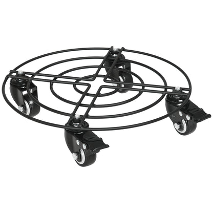 Ø30cm Metal Plant Pot Trolley with Swivel Wheels and Brake for Indoor and Outdoor Use, Black