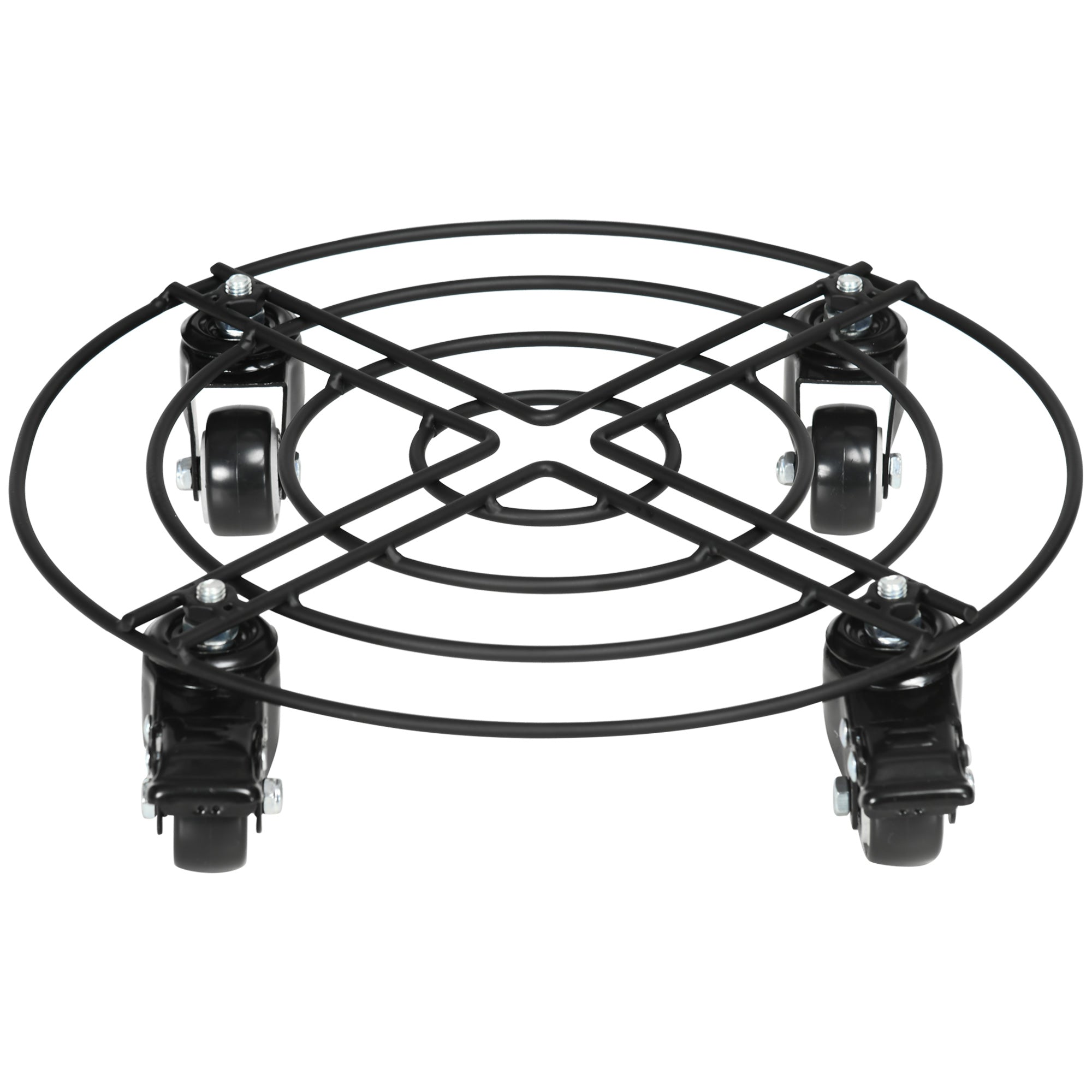 Ø30cm Metal Plant Pot Trolley with Swivel Wheels and Brake for Indoor and Outdoor Use, Black