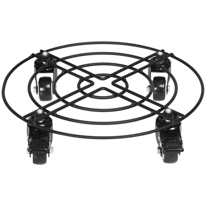 Ø30cm Metal Plant Pot Trolley with Swivel Wheels and Brake for Indoor and Outdoor Use, Black