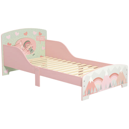 ZONEKIZ Wooden Children's Bed 143x77x60 cm Bed for Children aged 3-6 Years with Safety Barriers and Prints Max Load 40 kg Modern Pink Bedroom Furniture