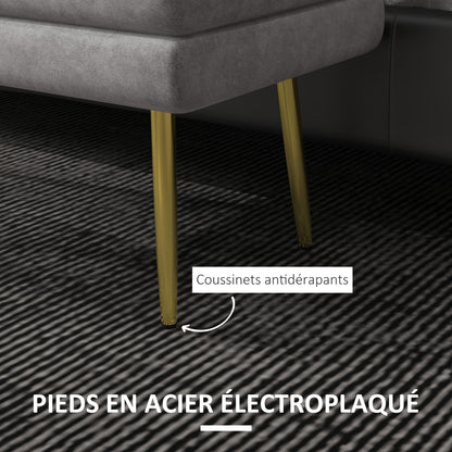 Storage Bench, Bed End Bench, Storage Chest with Velvet Seat and Steel Legs, 79.5 x 37.5 x 43 cm, Grey and Gold