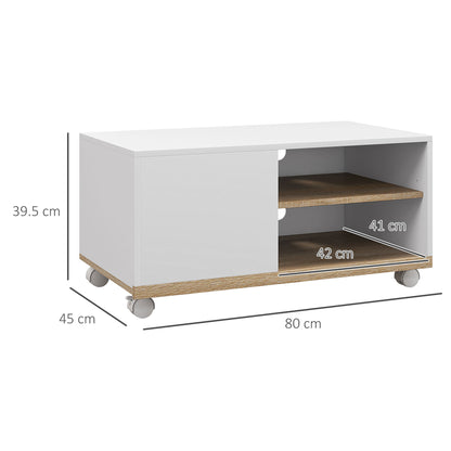Modern TV Stand with Wheels for 42-Inch TVs Living Room TV Stand with 1 Door and 2 Storage Shelves 80x45x39.5 cm White