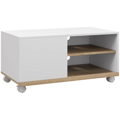 Modern TV Stand with Wheels for 42-Inch TVs Living Room TV Stand with 1 Door and 2 Storage Shelves 80x45x39.5 cm White