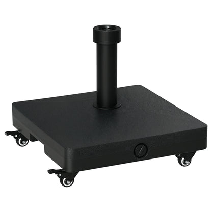Umbrella Base with 4 Lockable Wheels Fillable Parasol Stand with 18 kg Sand or 16 kg Water for Garden Patio Terrace 45x45x39 cm Black