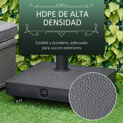 Umbrella Base with 4 Lockable Wheels Fillable Parasol Stand with 18 kg Sand or 16 kg Water for Garden Patio Terrace 45x45x39 cm Black