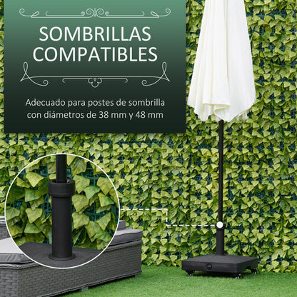 Umbrella Base with 4 Lockable Wheels Fillable Parasol Stand with 18 kg Sand or 16 kg Water for Garden Patio Terrace 45x45x39 cm Black