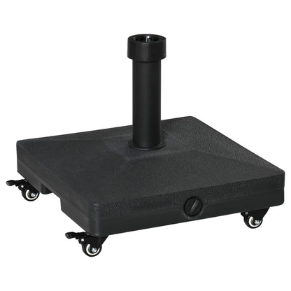 Umbrella Base with 4 Lockable Wheels Fillable Parasol Stand with 18 kg Sand or 16 kg Water for Garden Patio Terrace 45x45x39 cm Black