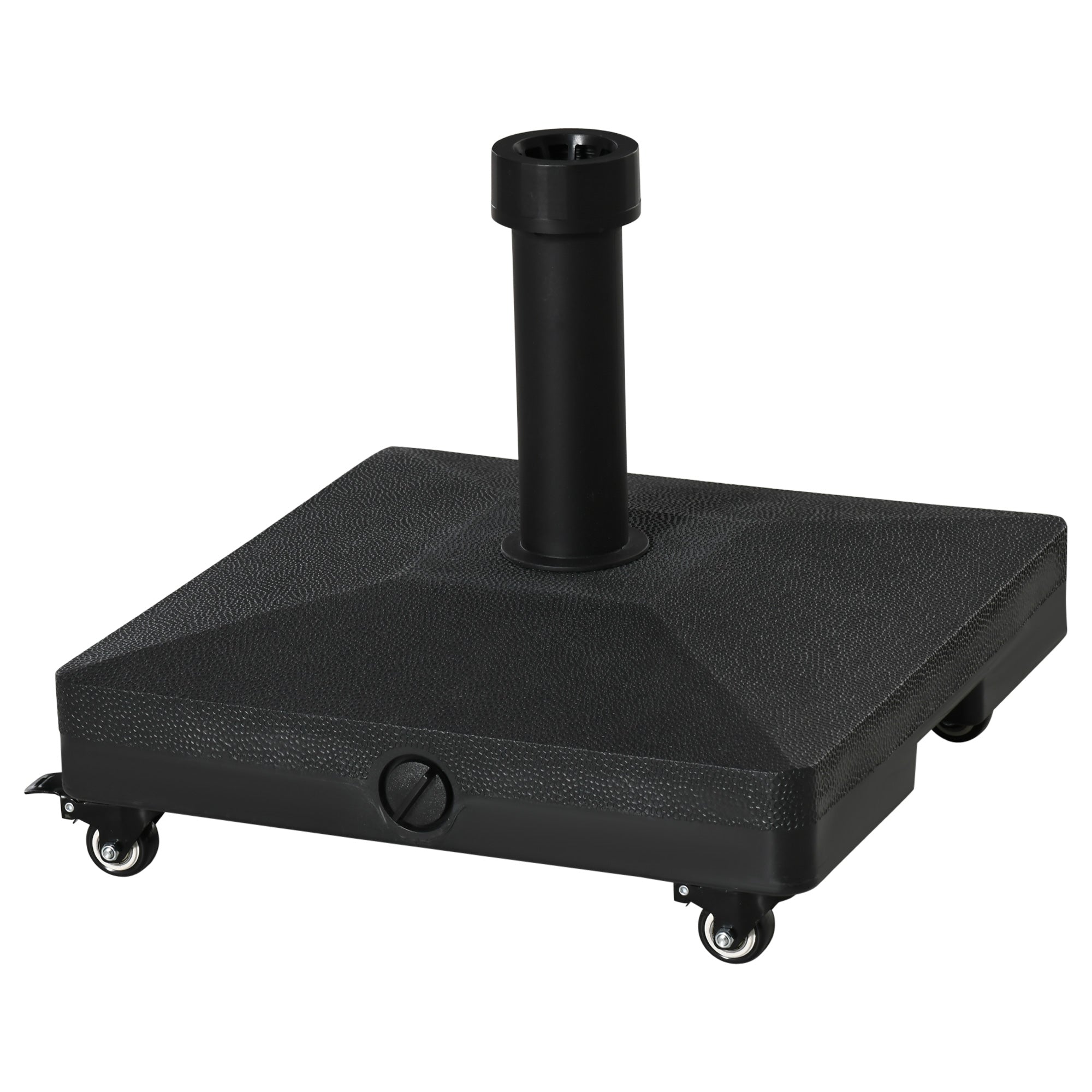 Umbrella Base with 4 Lockable Wheels Fillable Parasol Stand with 18 kg Sand or 16 kg Water for Garden Patio Terrace 45x45x39 cm Black