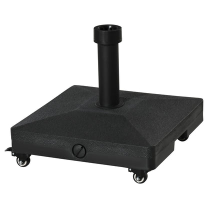 Umbrella Base with 4 Lockable Wheels Fillable Parasol Stand with 18 kg Sand or 16 kg Water for Garden Patio Terrace 45x45x39 cm Black