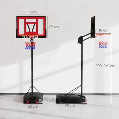 Outdoor Kids Basketball Hoop, Adjustable Height Basketball Stand with 83x60cm Backboard, Wheels, Weight Bag, Outdoor Basketball System for Kids Teens aged 6 years and above, Red