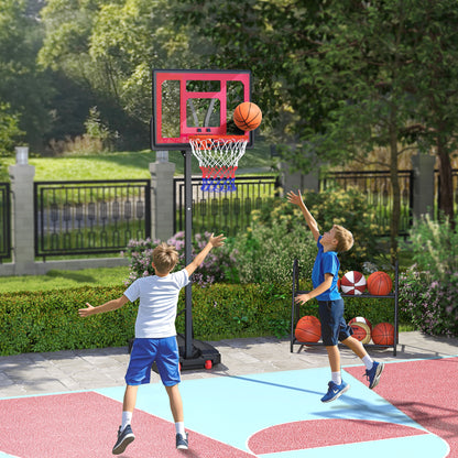 Outdoor Kids Basketball Hoop, Adjustable Height Basketball Stand with 83x60cm Backboard, Wheels, Weight Bag, Outdoor Basketball System for Kids Teens aged 6 years and above, Red