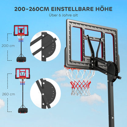 Outdoor Kids Basketball Hoop, Adjustable Height Basketball Stand with 83x60cm Backboard, Wheels, Weight Bag, Outdoor Basketball System for Kids Teens aged 6 years and above, Red