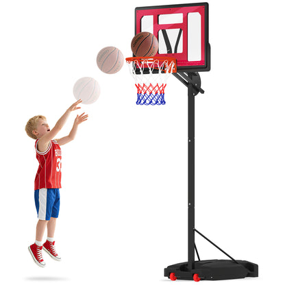 Outdoor Kids Basketball Hoop, Adjustable Height Basketball Stand with 83x60cm Backboard, Wheels, Weight Bag, Outdoor Basketball System for Kids Teens aged 6 years and above, Red