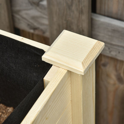 Raised Urban Garden Planting Table 118x55x83 cm Wooden Raised Bed with Shelf Geotextile Fabric Wheels with Brakes Portable for Gardening in Garden Terrace Natural Color