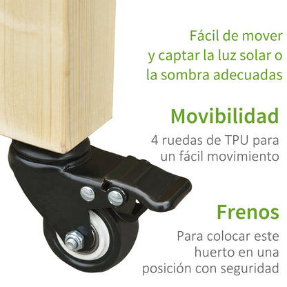 Raised Urban Garden Planting Table 118x55x83 cm Wooden Raised Bed with Shelf Geotextile Fabric Wheels with Brakes Portable for Gardening in Garden Terrace Natural Color