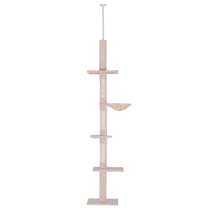 Ceiling-high Adjustable Cat Tree with Sisal Columns, Sturdy Cat Climbing Tree, Beige, 40 x 34 x 230-260 cm