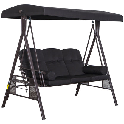 3-Seater Hollywood Swing Garden Swing with Sunshade Cushion Metal Polyester Black 116 x 206 x 183 cm