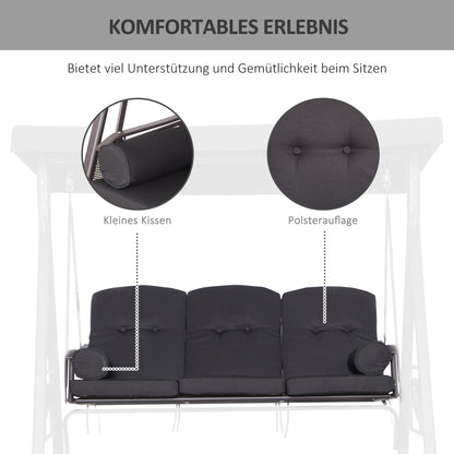3-Seater Hollywood Swing Garden Swing with Sunshade Cushion Metal Polyester Black 116 x 206 x 183 cm