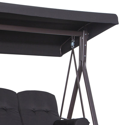 3-Seater Hollywood Swing Garden Swing with Sunshade Cushion Metal Polyester Black 116 x 206 x 183 cm