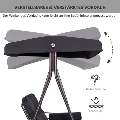 3-Seater Hollywood Swing Garden Swing with Sunshade Cushion Metal Polyester Black 116 x 206 x 183 cm